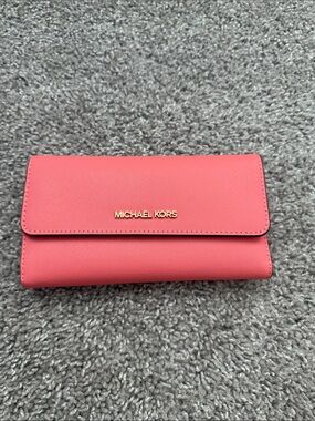 Michael Kors Coral Pink Continental Wallet with Gold Logo